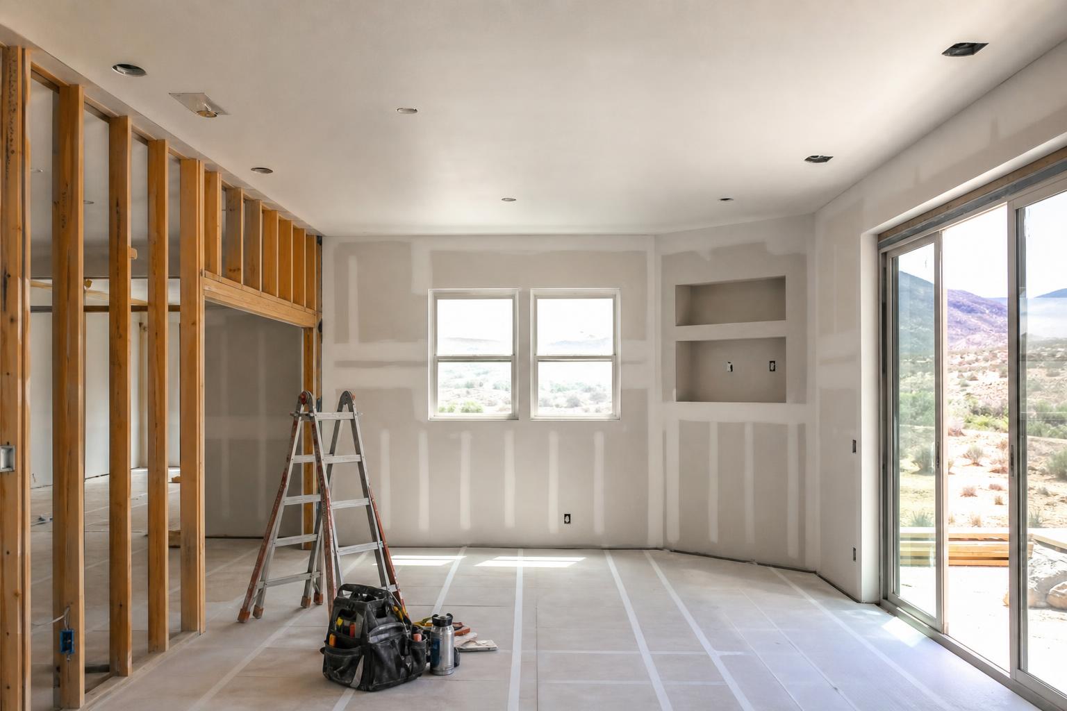 Clean residential framing and drywall remodel in progress